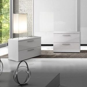 Coppia di comodini bianco lucido, maniglie serie line