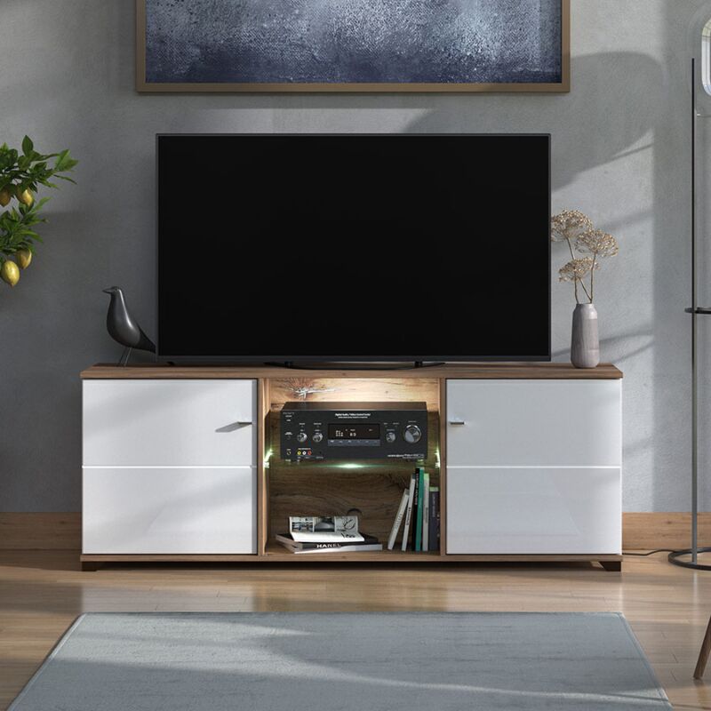 Mobile TV Angolare Con Luci LED Dripex - 100x68x40 Cm Bianco, 6 Ripiani In Vetro - Foto 11