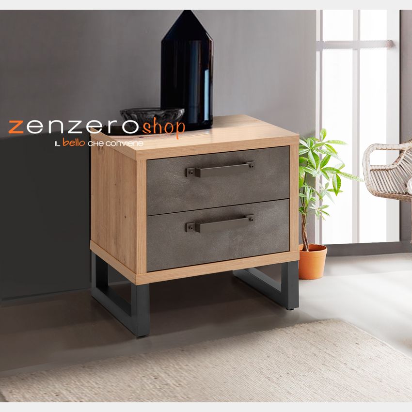 Comodino Industry con 2 cassetti Rovere e Grigio Zenzero shop