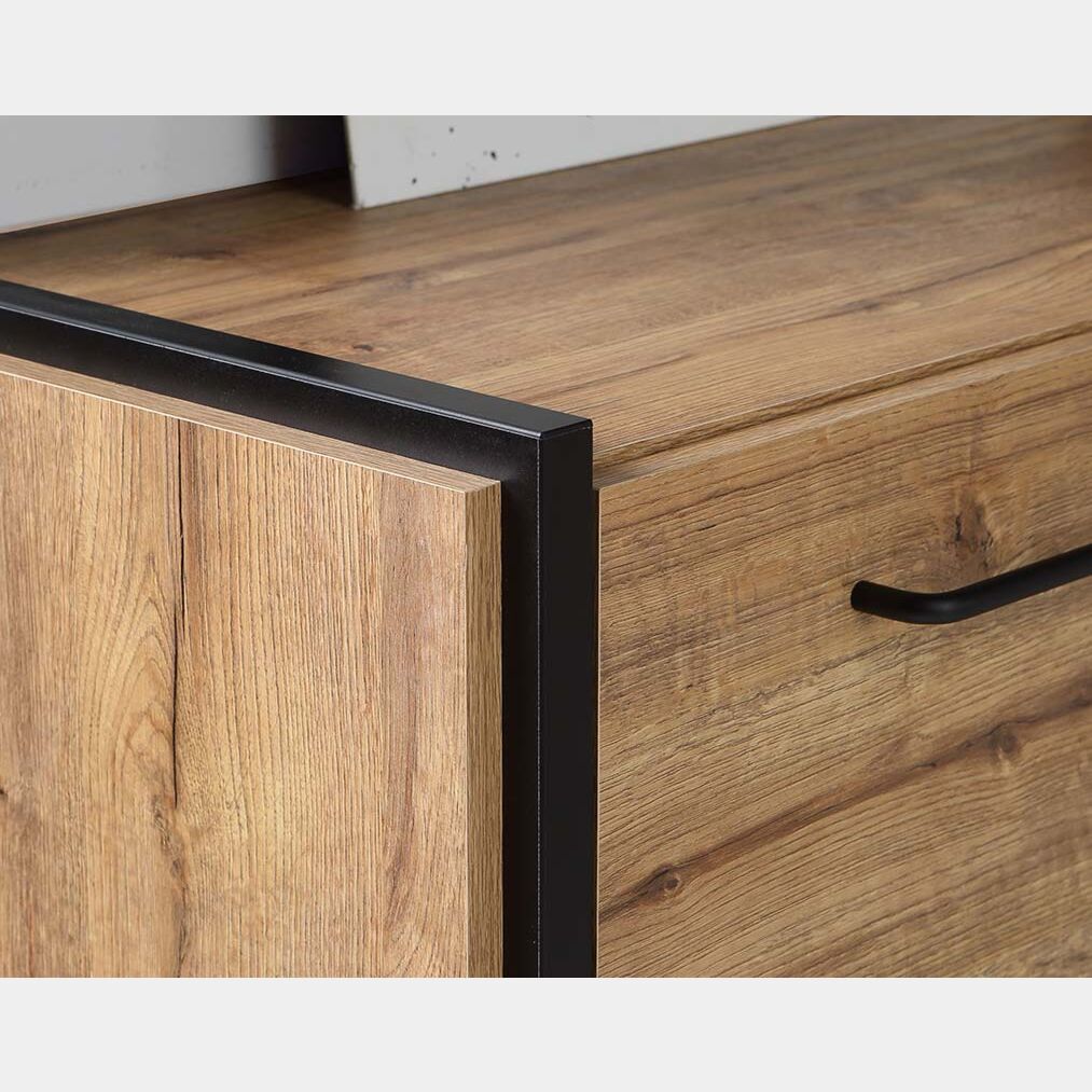 Symbiosis Dann DOT Credenza Bassa 135 Cm | Design Industriale Rovere E Metallo Nero | Mobile TV 2 Ante Scorrevoli - 3