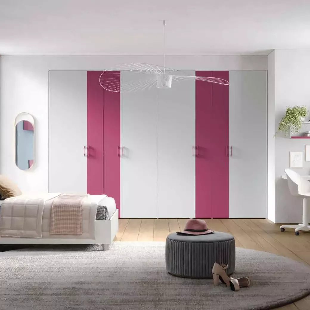 Armadio ante battenti per camerette, finitura Kiri e Cranberry