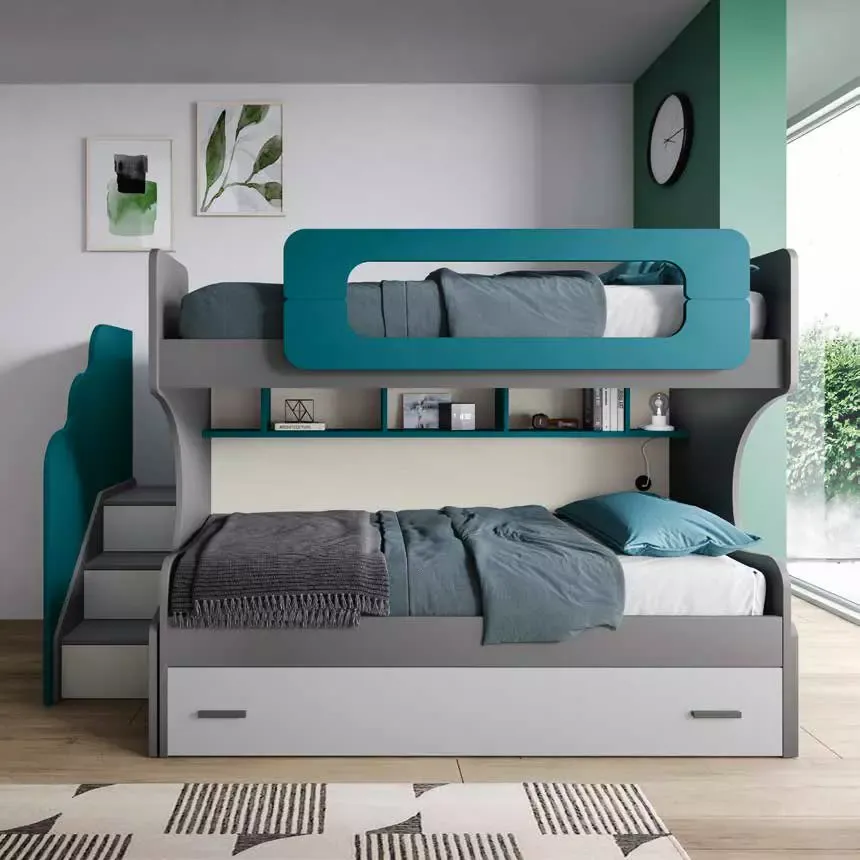 Letto a castello con passerella, finitura Grigio scuro, Grigio