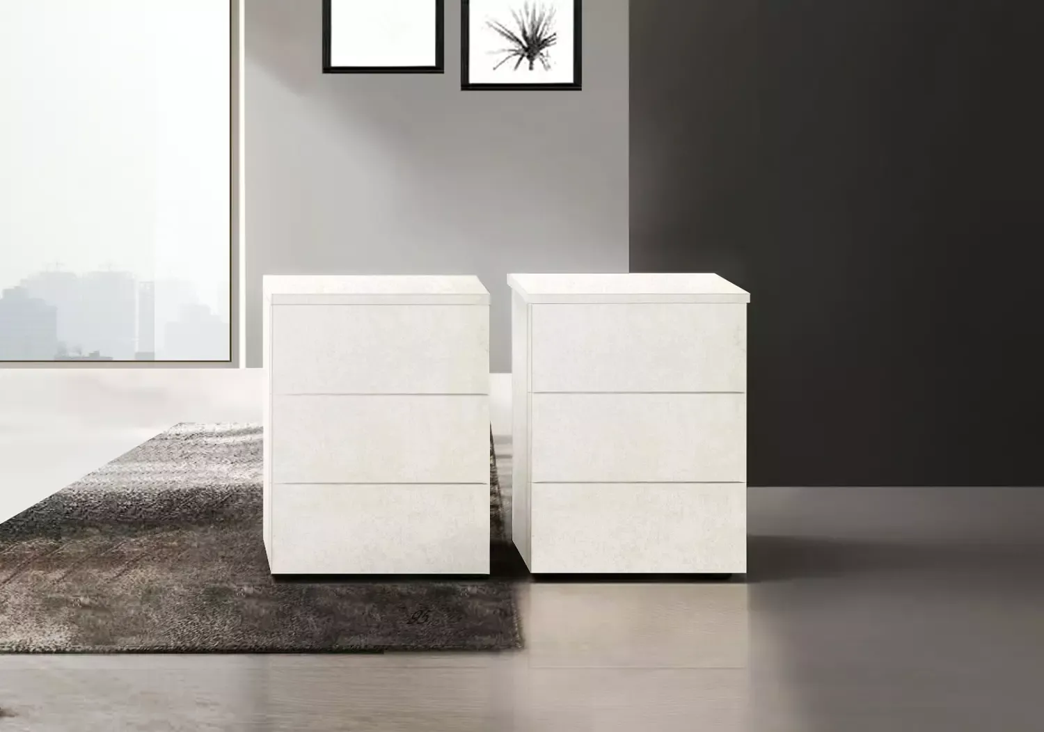 Set di due comodini bianchi a 2 cassetti con gambe dorate LOUANE