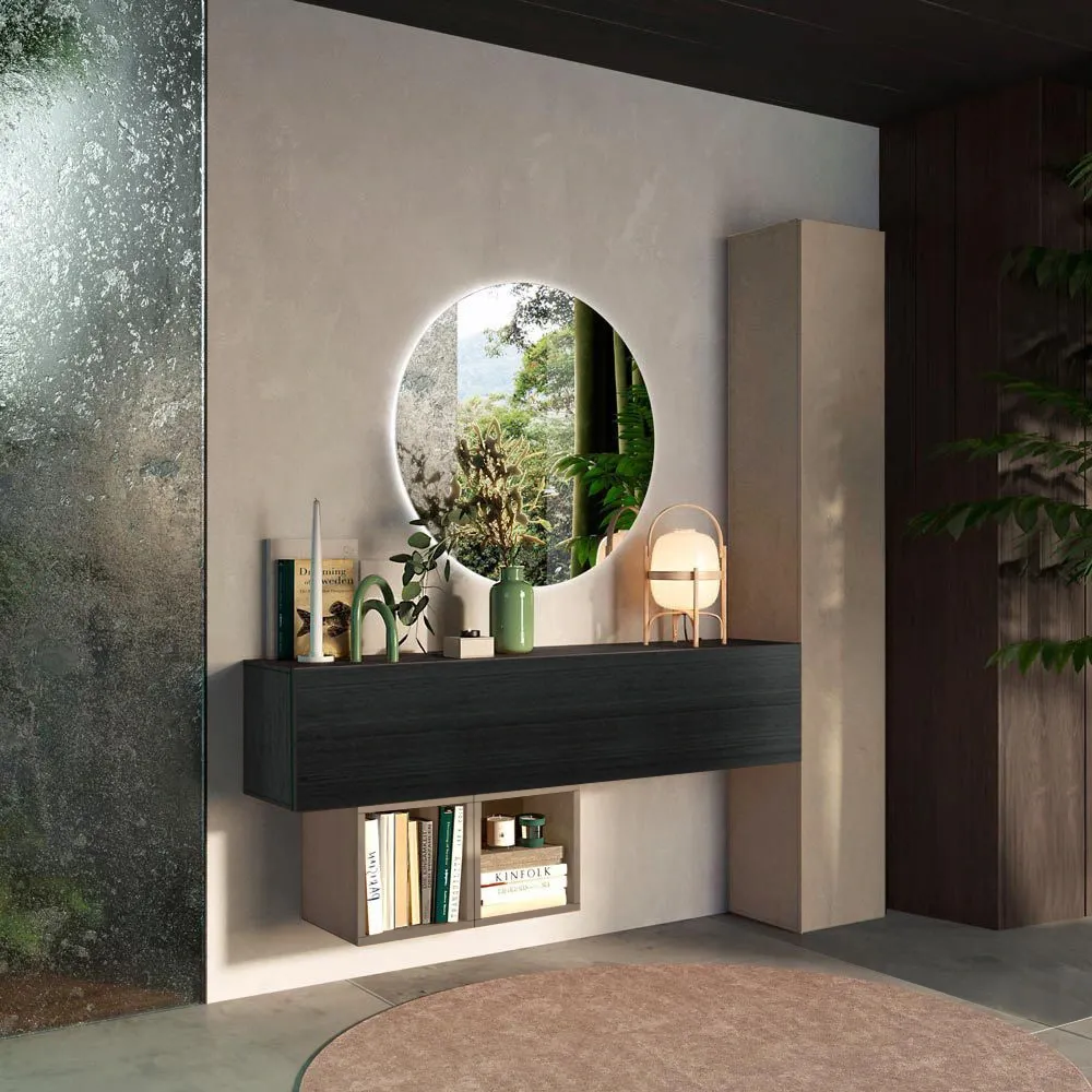 Ingresso moderno con specchio retroilluminato, Nero frassinato e