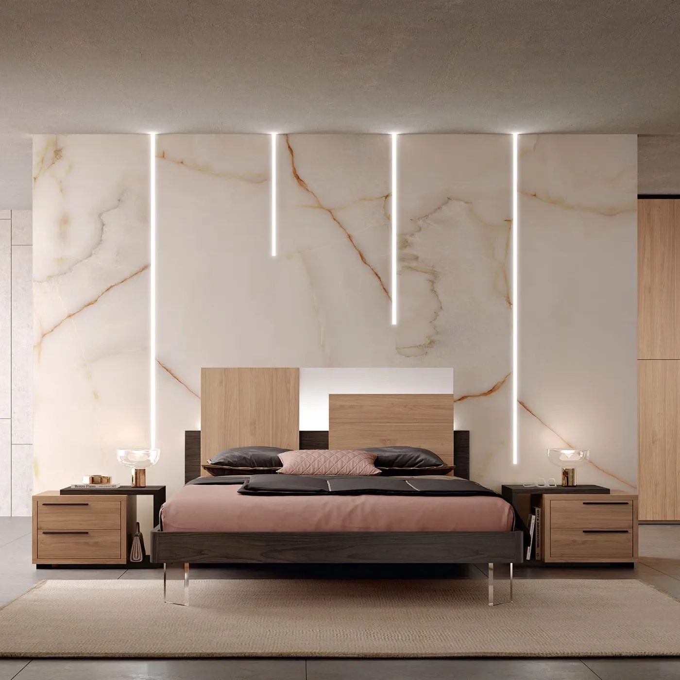 Letto matrimoniale sospeso in legno con testiera - 180 x 200 cm