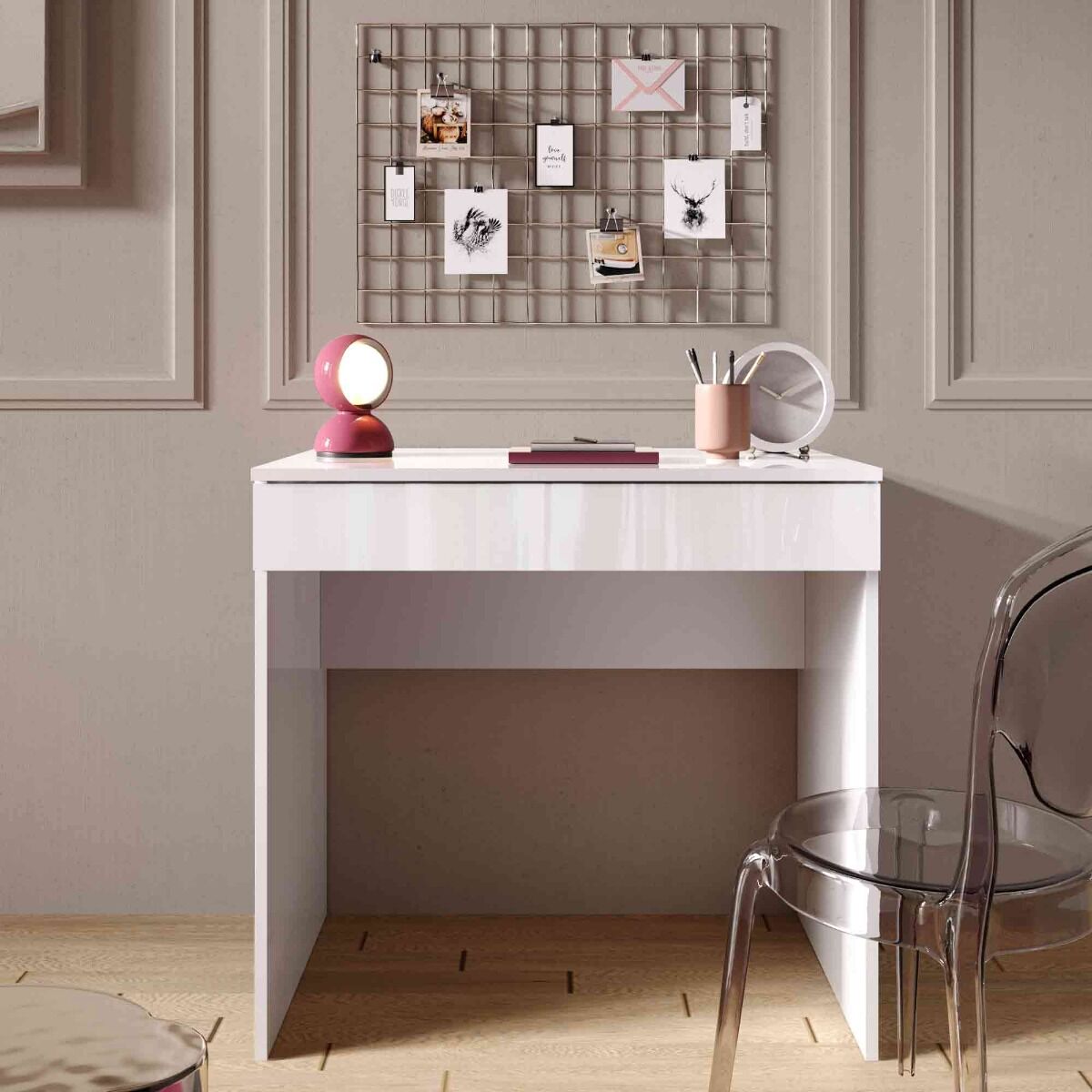 Scrivania salvaspazio finitura Bianco lucido cm