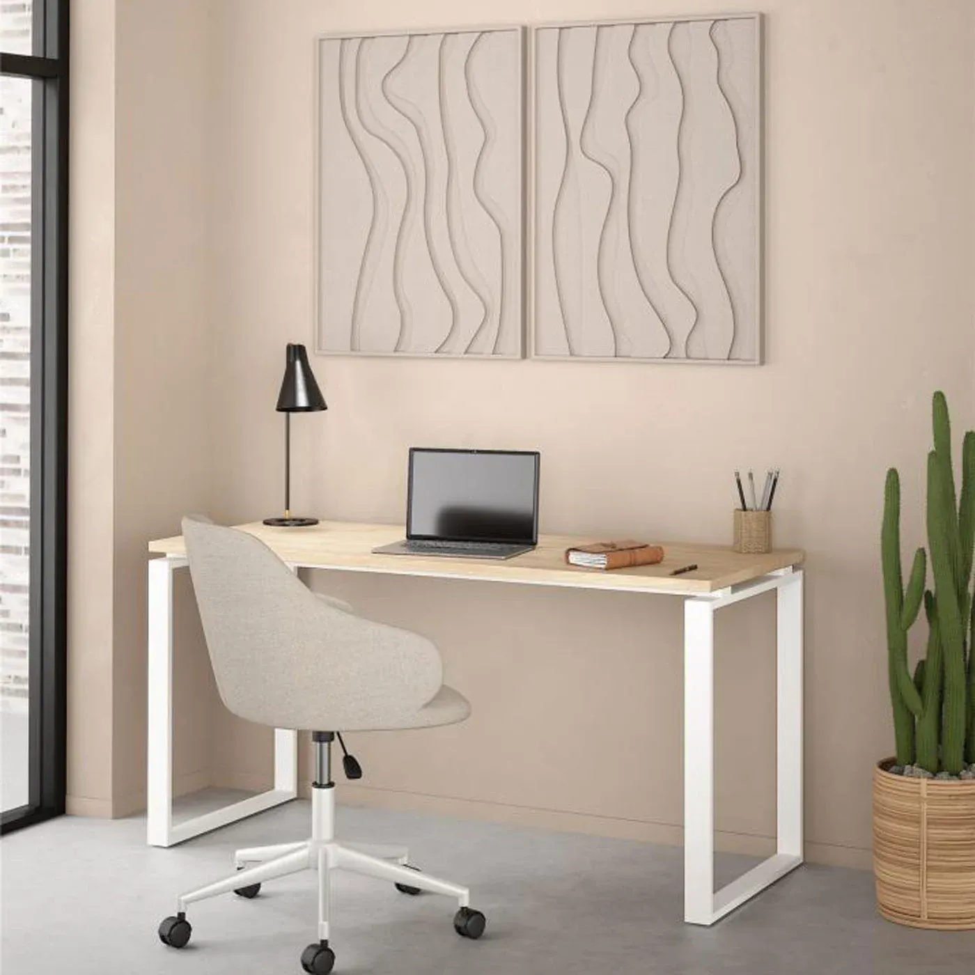 Scrivania da ufficio colore Rovere e Bianco economica con allunga