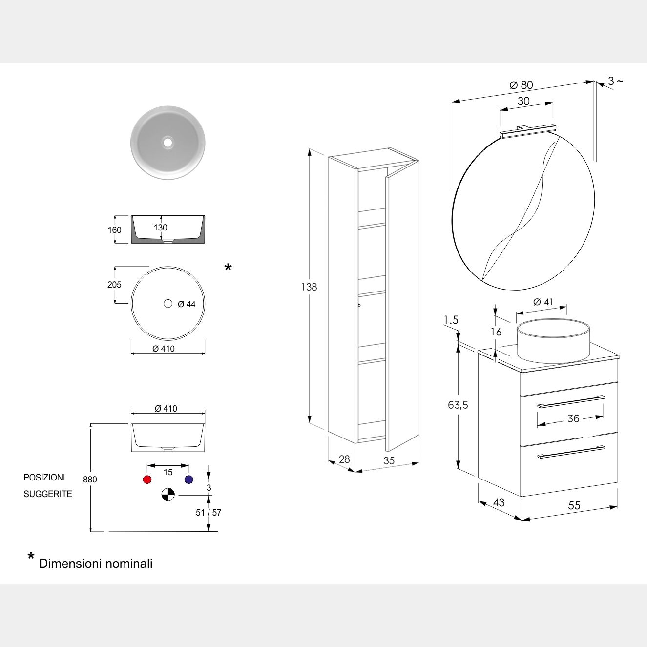 Cassettiere bagno moderne, mobile con 2 cassetti, Jog 1