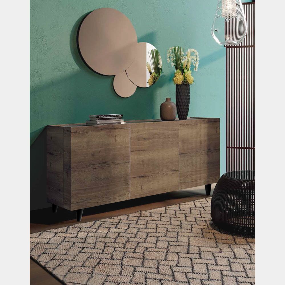 Habitdesign Credenza Tamiko 3 Ante – Mobile Buffet In Rovere Alaska E Grigio Antracite, 150x76x41 Cm