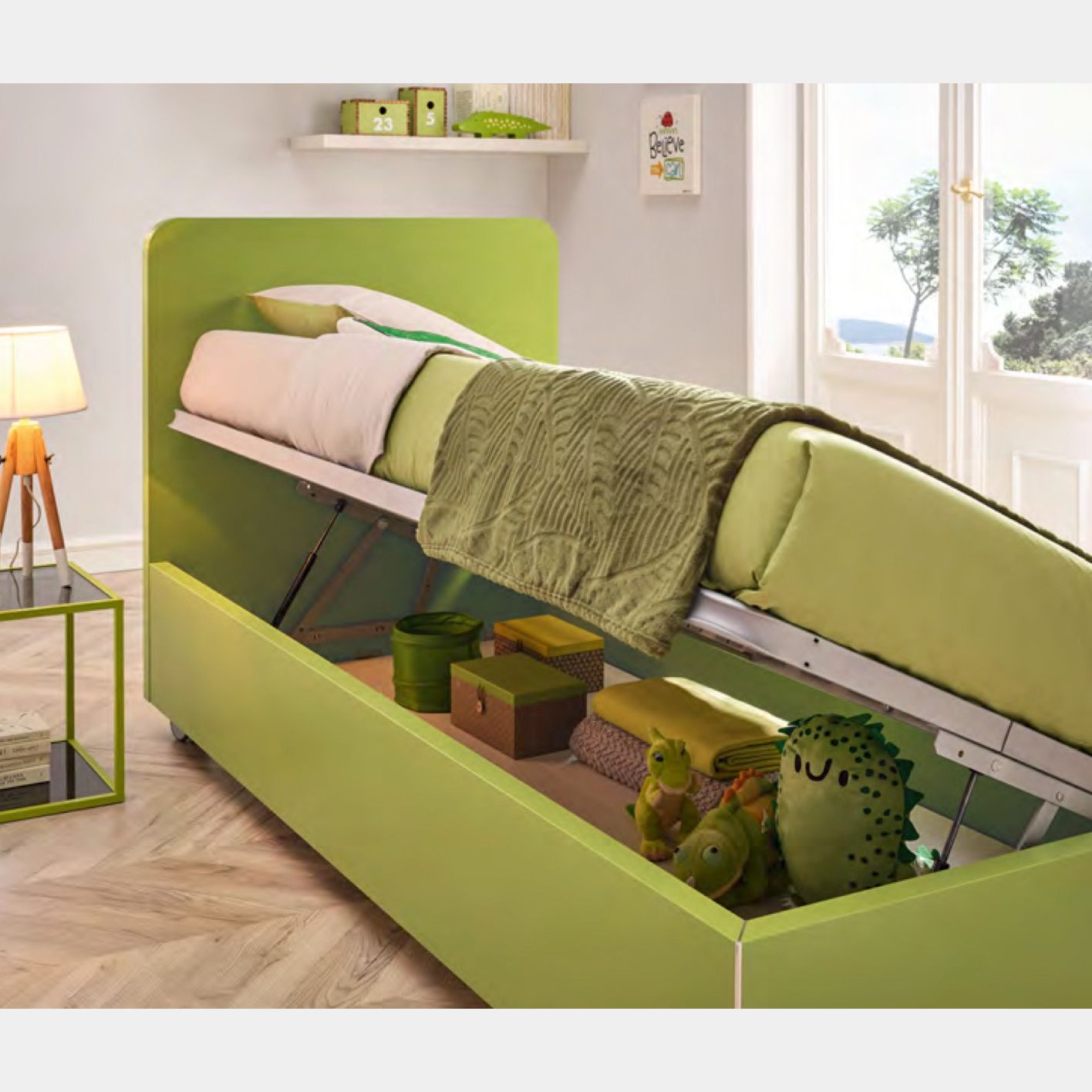 Letto singolo con contenitore apertura laterale Sunny V1