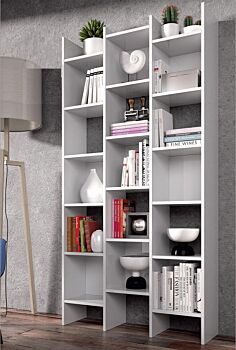 Ufficio completo con scrivania ad angolo e 2 librerie, bianco artik e rovere canadian