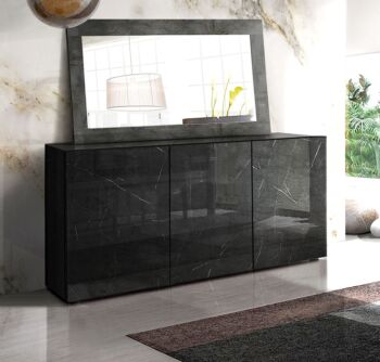 Soggiorno moderno Marmo Lucido Nero di Lusso con Porta TV, Madia e Vetrina