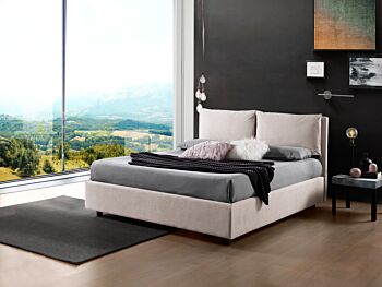 Letto matrimoniale Dalia, imbottito con tessuto color Orzo