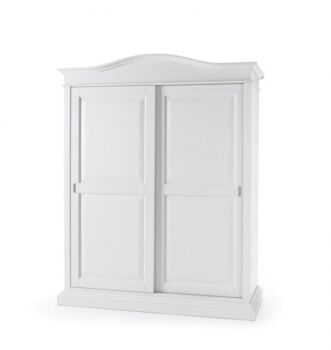 Armadio in legno, laccato bianco, due ante scorrevoli, cappello tondo - smontabile