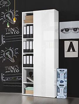 Libreria Point con 1 anta e 5 ripiani in finitura Bianco Lucido