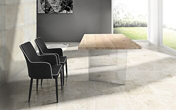 Tavolo Fisso in Rovere Impiallacciato sp.4cm, gambe in vetro