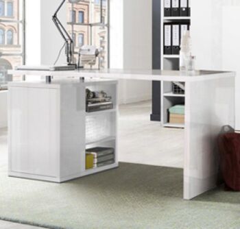 Scrivania ad angolo reversibile Point con 1 anta e 2 ripiani in finitura Bianco Lucido