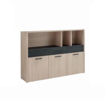 Libreria attrezzata Leonardo con 3 ante in finitura Rovere e Nero chalet 