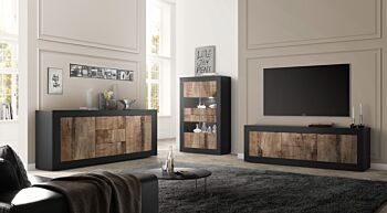 Elegante Vetrina moderna scontata con 2 ante, Nero e Pero
