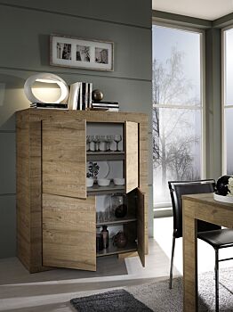 Madia contenitore Alta con 4 ante, finitura Rovere Miele