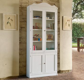 Libreria arte povera 4 ante in legno, finitura latte