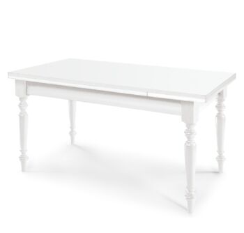 Tavolo allungabile in legno, bianco opaco, arte povera - gambe tornite