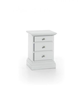 Comodino in legno, laccato bianco - pomelli in metallo
