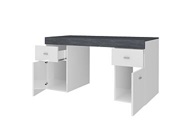Scrivania 2 ante e 2 cassetti bianco lucido e ardesia, made in Italy