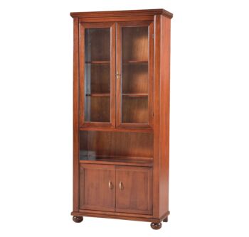 Vetrina in legno finitura noce arte povera, con 2 ante, 2 cassetti e zona a giorno 89x38 H.198