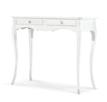 Consolle in legno finitura bianco opaco, con 2 cassetti portaoggetti 95x80
