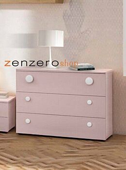 Comò moderno per camerette per ragazze, finitura Rosa confetto Zenzero Shop