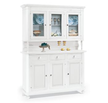 Cristalliera a 3 porte in legno finitura laccato bianco opaco