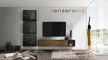 Soggiorno Zenzero moderno, parete attrezzata moderna scontata, finitura Mercure e Marmo Nero Lucido