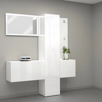 Set ingresso da 4 pezzi, 170x191x35 h cm, Bianco laccato lucido