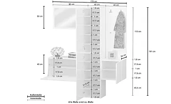 Set ingresso da 4 pezzi, 170x191x35 h cm, Bianco laccato lucido