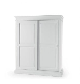 Armadio in legno, laccato bianco, due ante scorrevoli, cappello dritto - smontabile