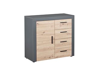 Madia salvaspazio con 1 anta e 4 cassetti, colore  quercia con scocca grigio antracite