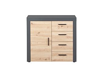 Madia salvaspazio con 1 anta e 4 cassetti, colore  quercia con scocca grigio antracite