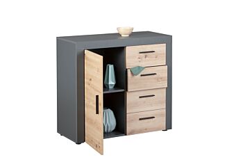 Madia salvaspazio con 1 anta e 4 cassetti, colore  quercia con scocca grigio antracite