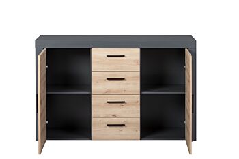 Credenza, madia 2 ante e 4 cassetti, colore quercia  con scocca grigio antracite