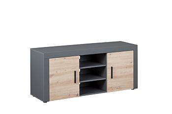 Porta TV con 2 ante e 3 ripiani, colore  quercia con scocca grigio antracite