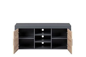 Porta TV con 2 ante e 3 ripiani, colore  quercia con scocca grigio antracite