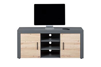 Porta TV con 2 ante e 3 ripiani, colore  quercia con scocca grigio antracite