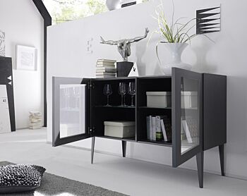 Vetrina Moderna, Madia di Design, 2 ante, Grigio Opaco con piedini