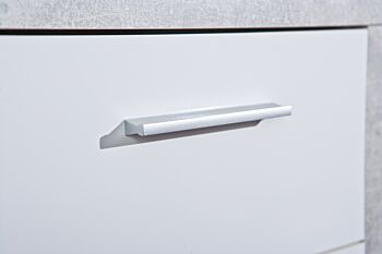 Settimino Moderno di Design, colore cemento e bianco lucido, composto da 5 cassetti