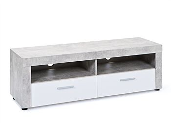 Porta Tv Moderno di Design, Laminato effetto Marmo e Frontale Laccato Bianco Opaco