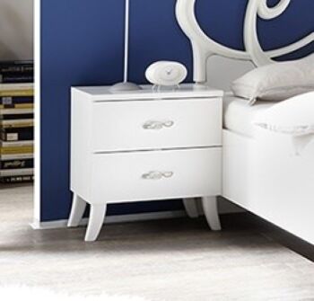 Set zona notte con Comò e 2 comodini, Bianco opaco