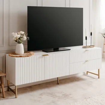 Porta TV bianco opaco stile nordico con gambe dorate Zenzero Shop