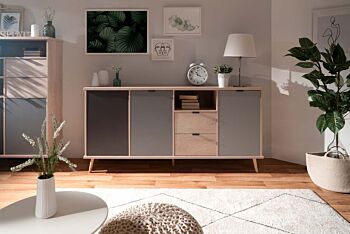 Soggiorno completo Rosvik in finitura Grigio Seta, Grigio Perla e Antracite