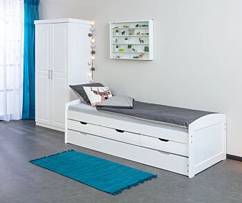 LETTO CON CASSETTI CONTENITORE E SECONDO LETTO INFERIORE AD ESTRAZIONE. 